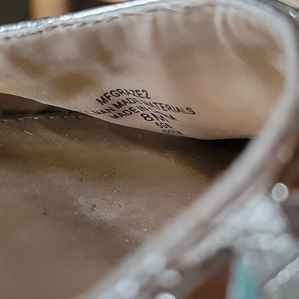 Marc Fisher Graze, gold, closed toe, ankle strap, espadrille, size 8M